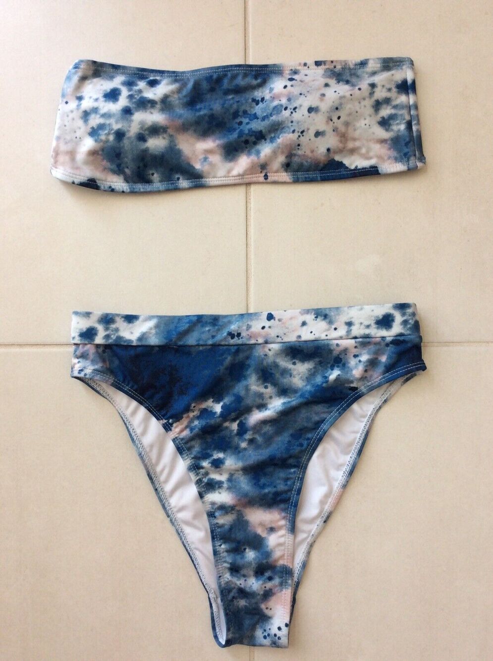 Nasty Gal Swim Bikini Set Marble Tie Dye High Waist Festival Summer Beach